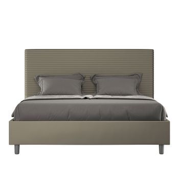 Cama Con Somier Acolchada 160x210 Cuero Sintético Capuchino Focus