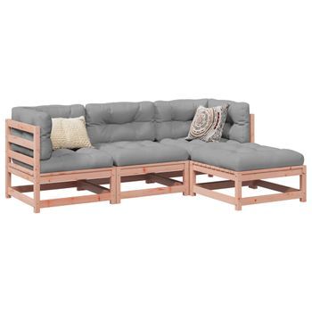 Juego De Sofás De Jardín 4 Uds | Mueble Jardin Mesa Y Sillas Madera Maciza De Abeto Douglas Cfw39019