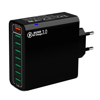 BK318 Cargador USB de 65W con 8 puertos 8USB-A QC3.0 4.0+ PPS AFC FCP SCP SSCP Cargador de pared de carga rápida con enc
