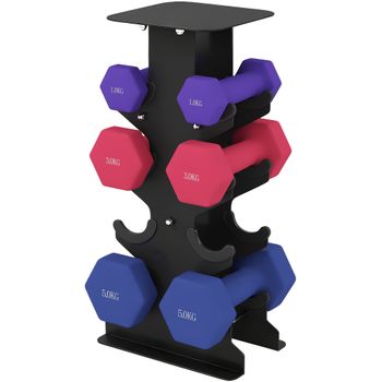 SPORTNOW Juego de mancuernas 3 pares con soporte, mango antideslizante, 1-5 kg Hexagonal   Aosom España