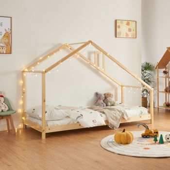 Cama Para Niños Siuntio Con Techo Inclinado Madera De Pino 90x200 Cm - Natural [en.casa]