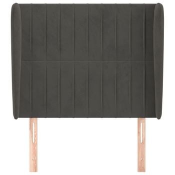 Cabecero Cama Mueble De Dormitorio Con Orejas De Terciopelo Oscuro 83 X 23 X 118/128 Cm Gris M02_0003948