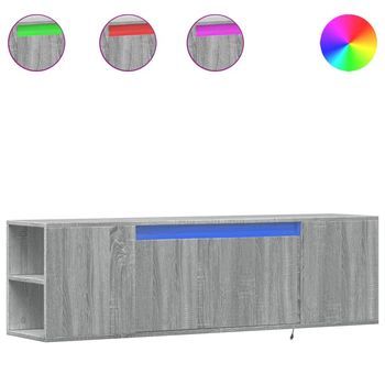 Mueble De Tv | Mueble De Salón | Gabinete De Tv De Pared Con Luces Led Gris Sonoma 135x31x39,5 Cm