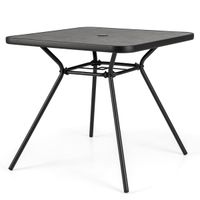 costway mesa de comedor para patio con agujero para sombrilla de 4 cm y tapa con tablero de dpc para jardin porche al lado de la piscina negro