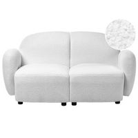 sofa de 2 plazas de estilo retro con respaldo y reposabrazos redondeados de boucle patas de plastico salon blanco crema jule