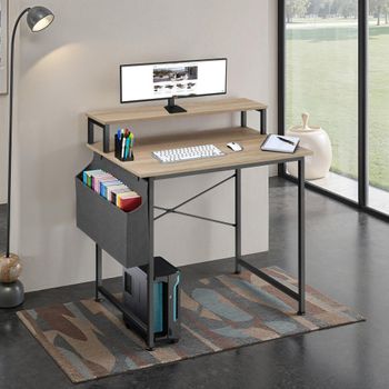 Escritorio industrial con soporte y bolsa 80x55x90 cm madera clara