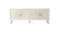 mueble tv en madera de mango blanco con toques dorados