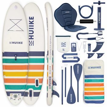 Tabla Paddle Surf Hinchable Con Accesorios, Huiike | Sup Con Remo Doble Uso, Asiento Kayak, Blanca, 10'