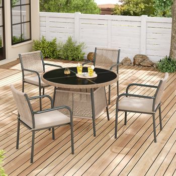 Conjunto De Jardín De Ratán-incluye 1 Mesa  Y 4 Sillones-gris