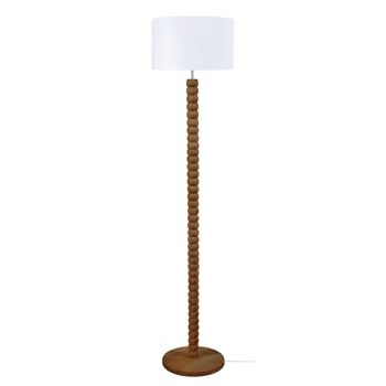 Lámpara de pie columna madera oscuro metal pantalla blanco