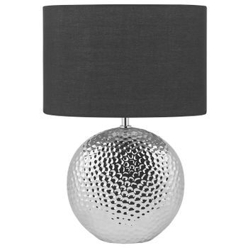 Lámpara De Mesa De Cerámica Negro Plateado Base Pantalla Tambor Poliéster Nasva