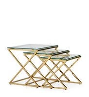 set de 3 mesas de acero inoxidable y cristal anch 45