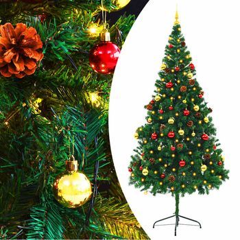 Árbol De Navidad | Decoraciones De Navidad Preiluminado Con Luces Y Bolas Verde 210 Cm Cfw356269