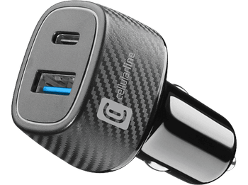 Cargador USB para coche - CellularLine CBRUSB2PD48WK, 2 Puertos USB, Negro