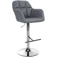taburete de bar trona x1 funcion de rotacion de 360 en pvc gris con costuras decorativas base de metal cromado 100005257