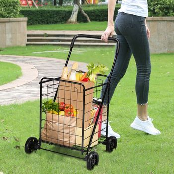 Carro De Compra Plegable Grande Con Ruedas Giratorias Y Capacidad De 45 Kg Para Lavandería Negro