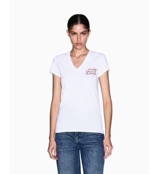 A|X Armani Exchange para mujer. XW002318AF16294U0002 Camiseta T-Shirt blanco (M), Casual, Algodón, Manga corta