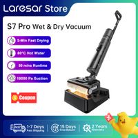 laresar s7 pro aspiradora inalambrica humeda y seca mopa limpieza lay-flat secado rapido 5 min autolimpieza 80c succion 19000 pa anti-enredos 50 min autonomia limpiador de suelos para hogar