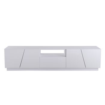 Mueble De Tv Blanco De 170 Cm Con Cuatro Puertas Y Dos Estantes Abiertos