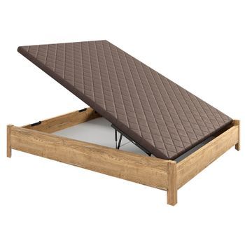Canapé Abatible Arcón De Madera Con Patas Y Tirador Embutido Altura 34 Cm - Estepa - 135x182 Cm