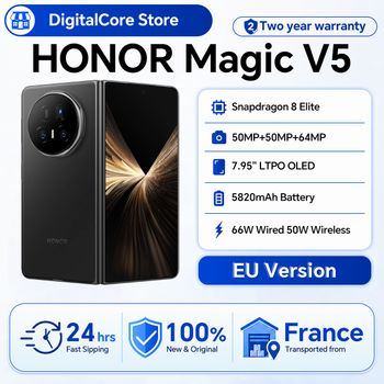 HONOR Magic V5, versión europea, teléfono inteligente 5G original, pantalla OLED HDR dual, procesador Snapdragon 8 Elite, batería de 5820 mAh, pantalla de 7,95 pulgadas, carga rápida de 66 W.