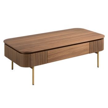 Mesa Centro Rectangular Nogal Y Acero Pulido Dorado Angel Cerdá 2108 120x60x37