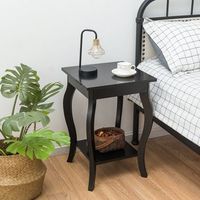 juego de 2 mesita de noche de 2 niveles con patas curvadas mesas de acento para dormitorio salon y sala de estar 40 x 40 x 60 cm negro cfw42078
