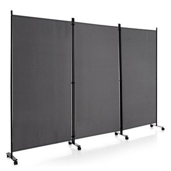 Separador De Ambientes Con Ruedas De 180 Cm De Altura, Biombo Plegable Con 3 Paneles De Libre Combinación, Gris