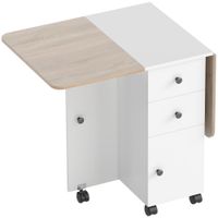 homcom mesa plegable de comedor con ruedas alas abatibles 2 cajones y armario hasta 6 personas 120x60x765 cm blanco y natural