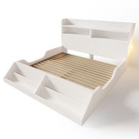 cama blanca 140 x 200 cm con estantes librero desmontable y 2 luces nocturnas magneticas