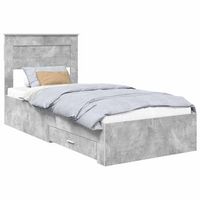 cama individual  cama para adulto  estructura de cama con cajon gris concreto y plata 75 x 190 cm