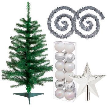 Pack Decoración Navidad: Abeto Verde 100 Cm + Lote 12 Bolas Navideñas 40 Mm.