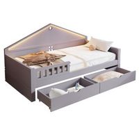cama individual 90x200 con luces led y cajones cama de madera con somier gris