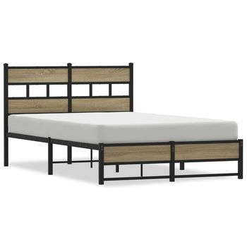Cama Matrimonial | Cama Para Adulto | Estructura De Cama Sin Colchón Metal Roble Sonoma 120x190 Cm