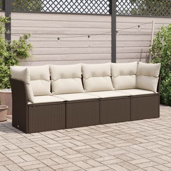 Conjunto De Sofás De Jardín 4 Uds | Mueble Jardin Mesa Y Sillas Y Cojines Ratán Sintético Marrón Cfw406972