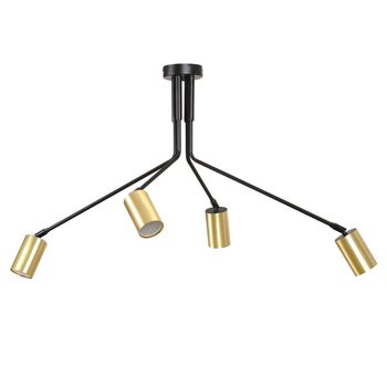 Plafón de techo con estructura de metal y 4 focos orientables dorados