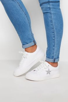 Deportivas Blancas De Estrella Con Purpurina En Ancho Especial