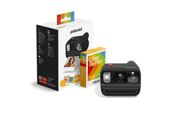 Cámara instantánea - Polaroid Go Gen 3 + Bundle de película a color (8 Photos), Espejo para Selfies, Autodisparador, Doble Exposición, Flash, Negro