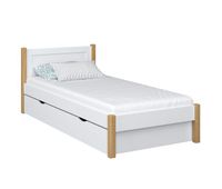 cama individual de madera con cajon n02 blanco  roble
