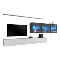 conjunto de muebles de salon mural switch xvii de diseno color blanco y gris brillante