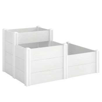 Outsunny Huerto elevado 3 niveles apilable para jardín con suelo abierto, huerto modular montaje DIY plástico