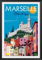 cartel vintage marsella con marco negro 40x60 cm