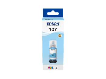 Cartucho de tinta - Epson 107 EcoTank, Compatible con EcoTank ET-18100, Imprime hasta 2100 fotos, Cian Claro