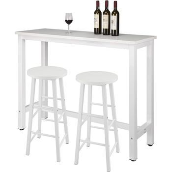 Mesa De Bar + Juego De 2 Taburetes De Bar En Mdf Y Metal - Diseño Industrial - 140x40x100 Cm - Blanco