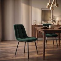 set de 2 sillas con patas de metal y asiento en terciopelo verde