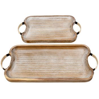 Set 2 Bandejas Madera/rattan C/asas