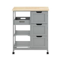 carro de cocina con 3 cajones y 1 bandeja extraible madera gris