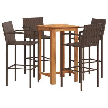 Mesa Y Taburetes De Jardín 5 Piezas | Mueble De Jardín Madera Acacia Ratán Pe Marrón