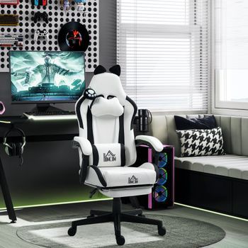 Silla Gaming De Plástico Espuma Homcom 65x62x116-124 Cm Blanco