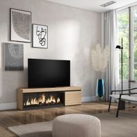 mueble tv efecto madera roble 158x35x45cm chimenea efecto fuego